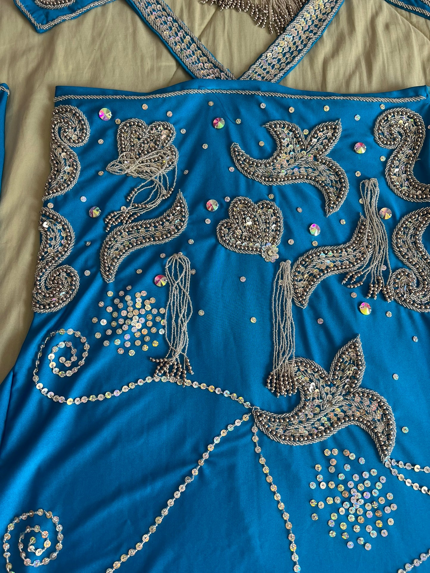 Stunning Turquoise Blue Egyptian Belly Dance Costume, Custom-Made belly dance Dress, Handmade embroidery oriental outfit, Tribal dance skirt & Bra, Gypsy dance