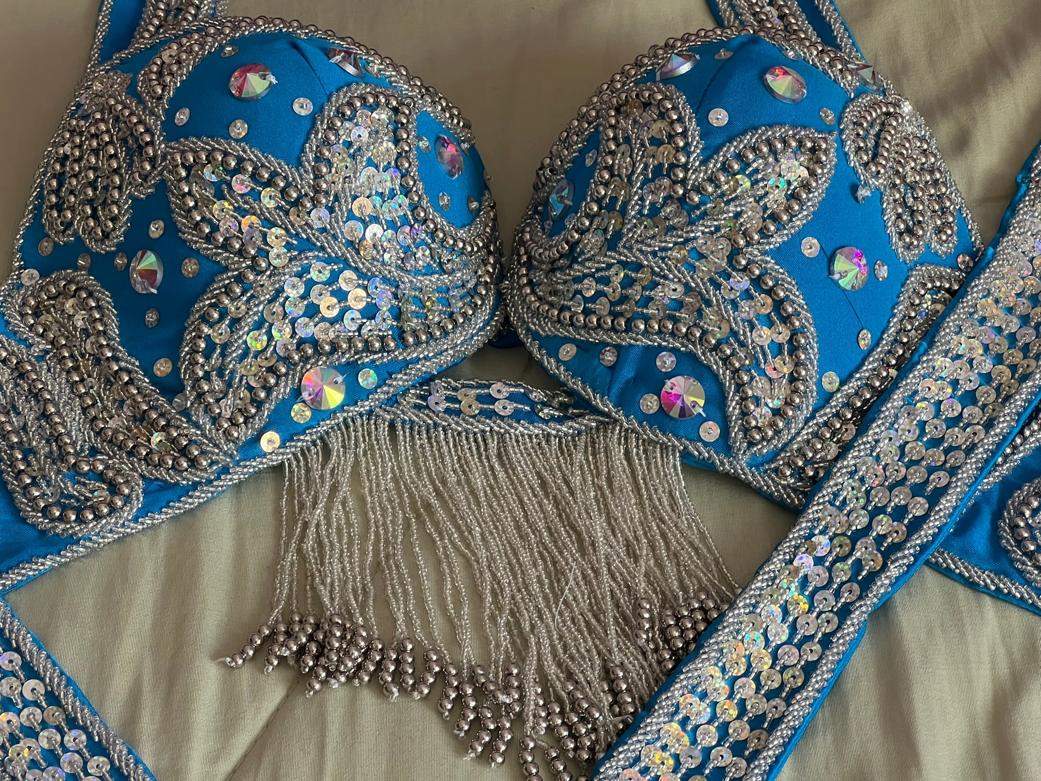 Stunning Turquoise Blue Egyptian Belly Dance Costume, Custom-Made belly dance Dress, Handmade embroidery oriental outfit, Tribal dance skirt & Bra