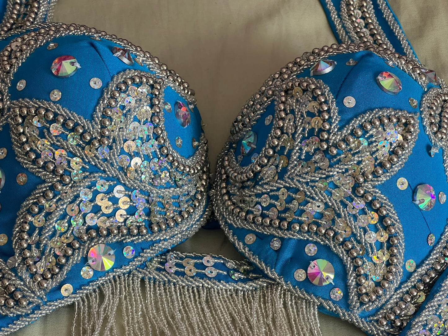 Stunning Turquoise Blue Egyptian Belly Dance Costume, Custom-Made belly dance Dress, Handmade embroidery oriental outfit, Tribal dance skirt & Bra, Gypsy dance
