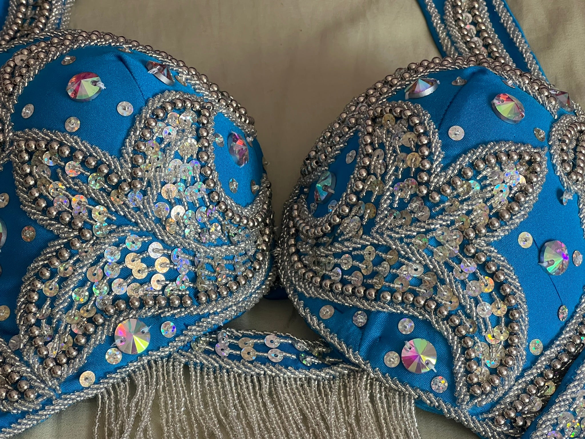 Stunning Turquoise Blue Egyptian Belly Dance Costume, Custom-Made belly dance Dress, Handmade embroidery oriental outfit, Tribal dance skirt & Bra