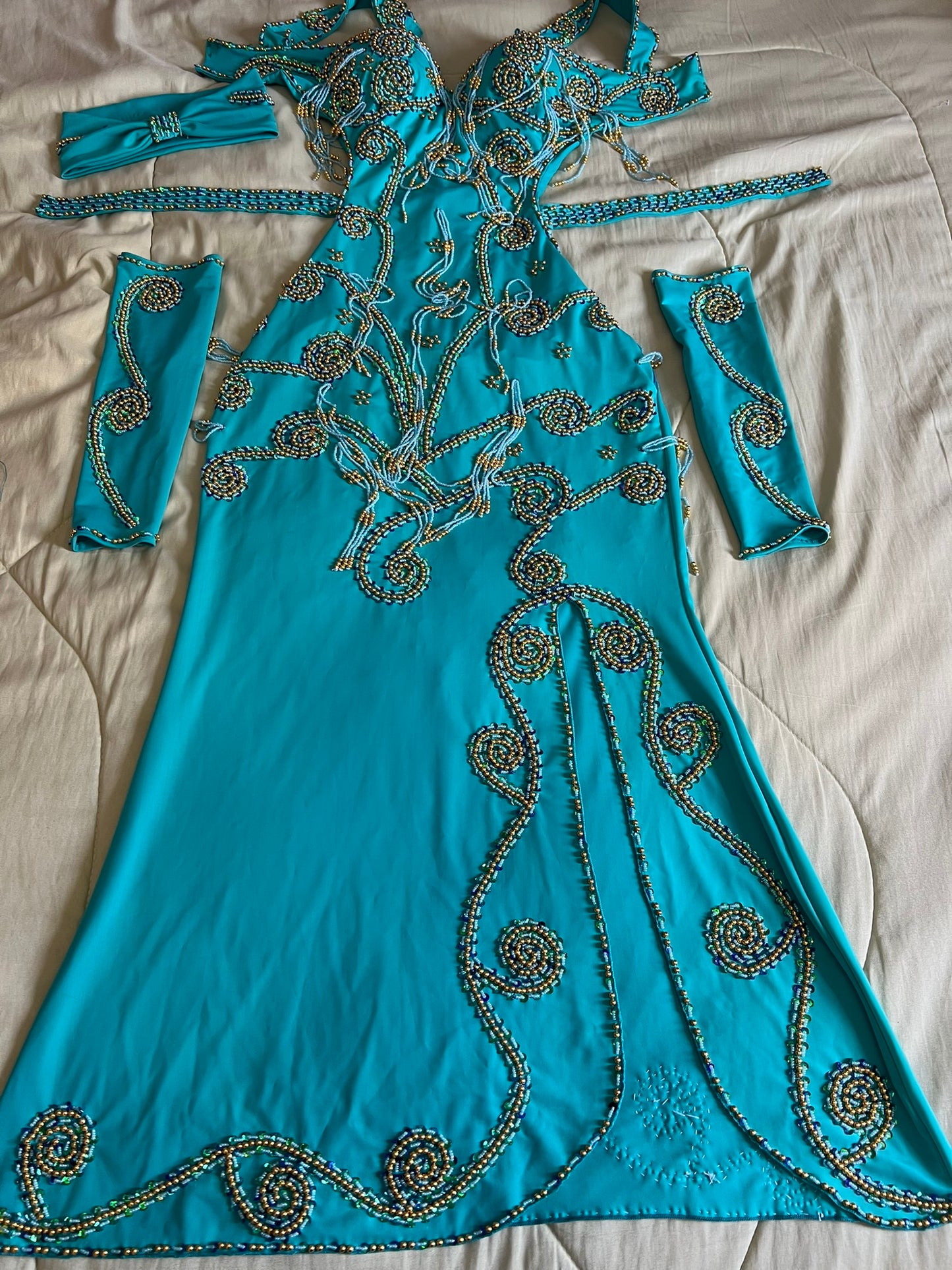 Professional Custom-Made Belly Dance Costume BELLYDANCE Dress + 2 Sleeves, Handmade Embroidered oriental outfit custom made for any size