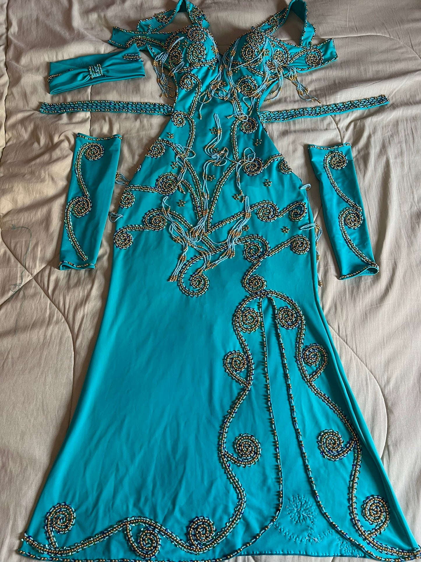 Professional Custom-Made Belly Dance Costume BELLYDANCE Dress + 2 Sleeves, Handmade Embroidered oriental outfit custom made for any size