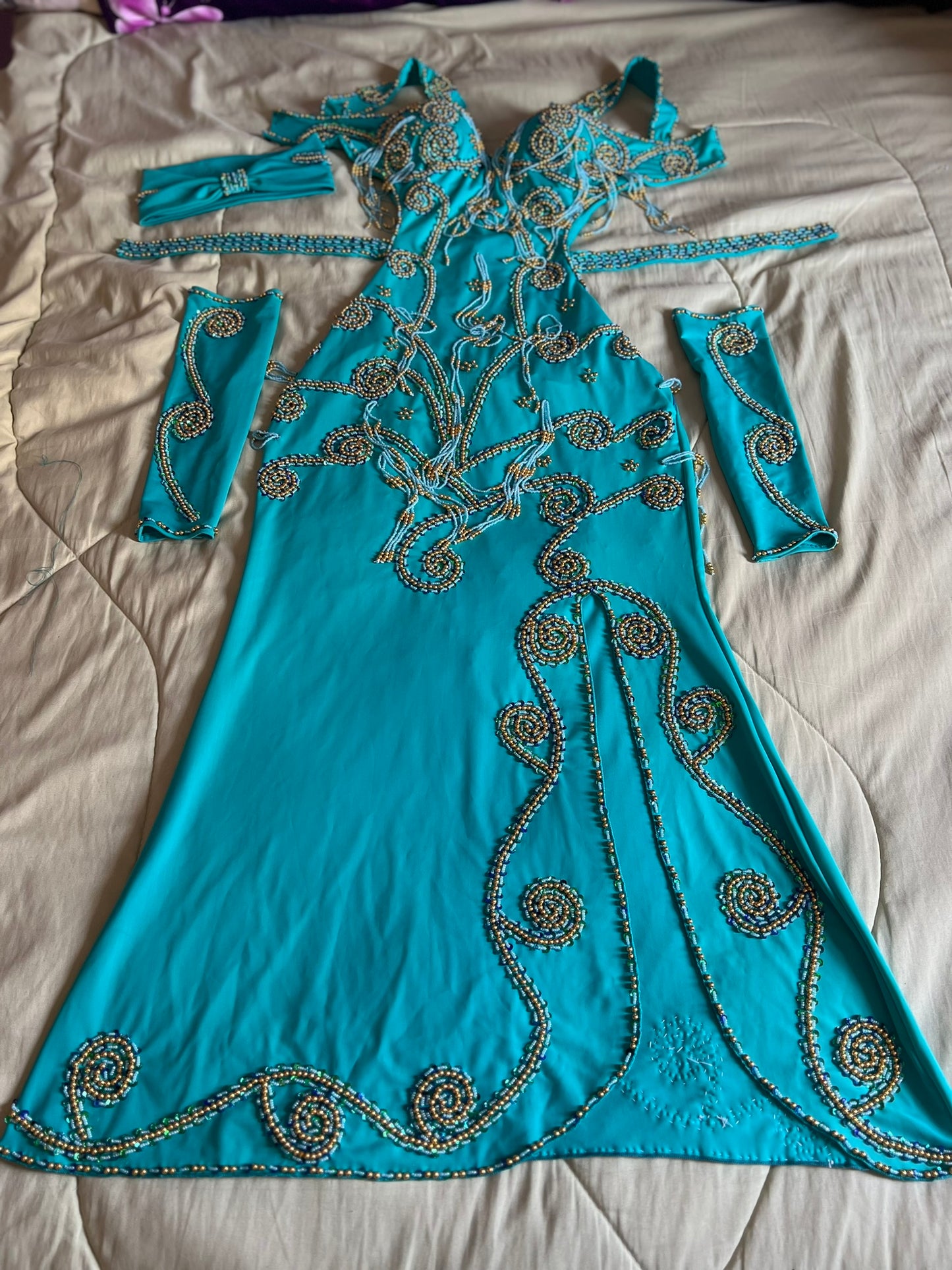 Professional Custom-Made Belly Dance Costume BELLYDANCE Dress + 2 Sleeves, Handmade Embroidered oriental outfit custom made for any size