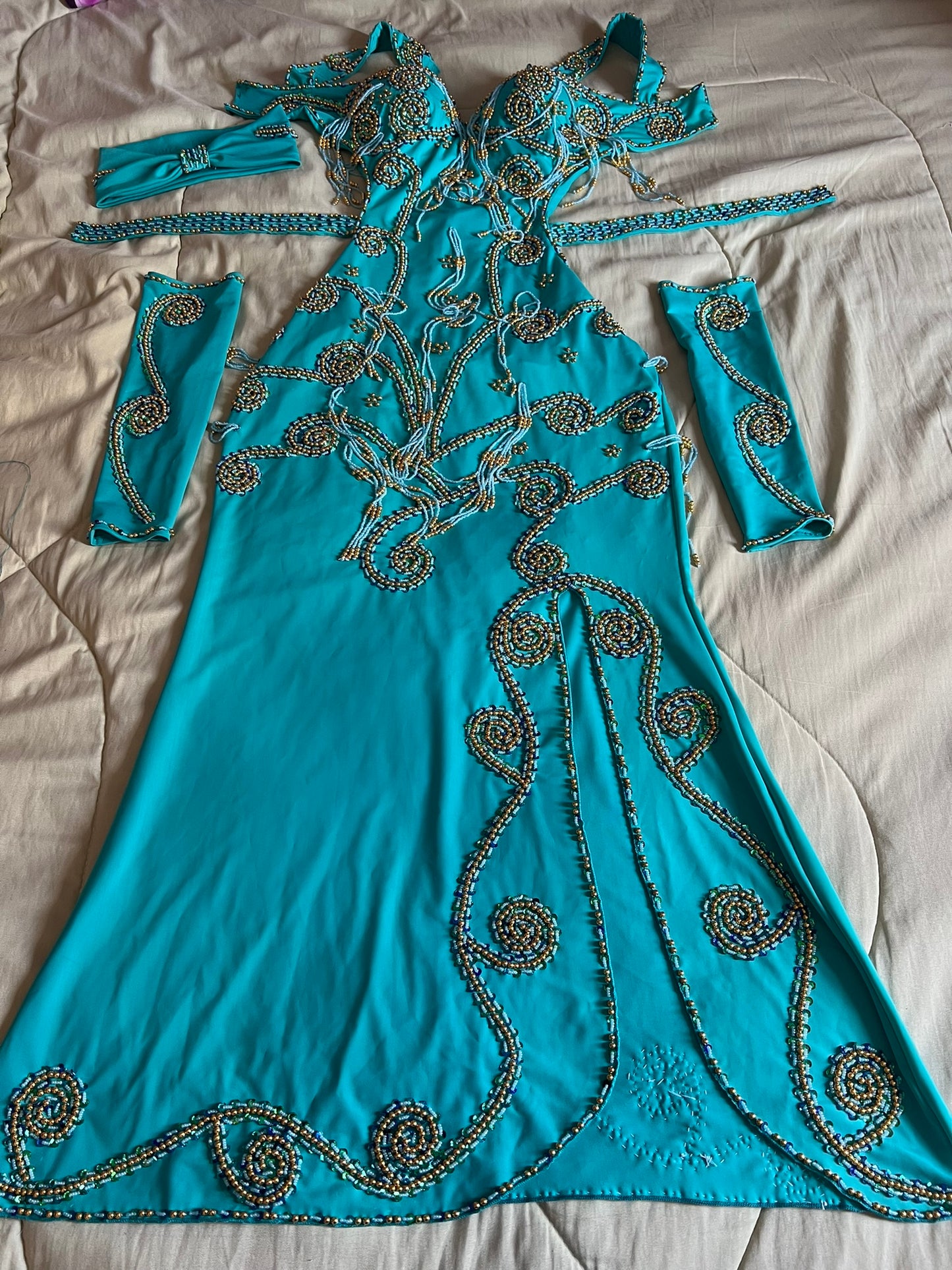 Professional Custom-Made Belly Dance Costume BELLYDANCE Dress + 2 Sleeves, Handmade Embroidered oriental outfit custom made for any size
