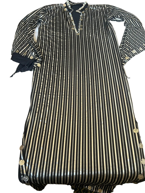 Black and white striped shirt on a white surface