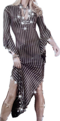 Black and white striped dress with rhinestone embellishments on a white background