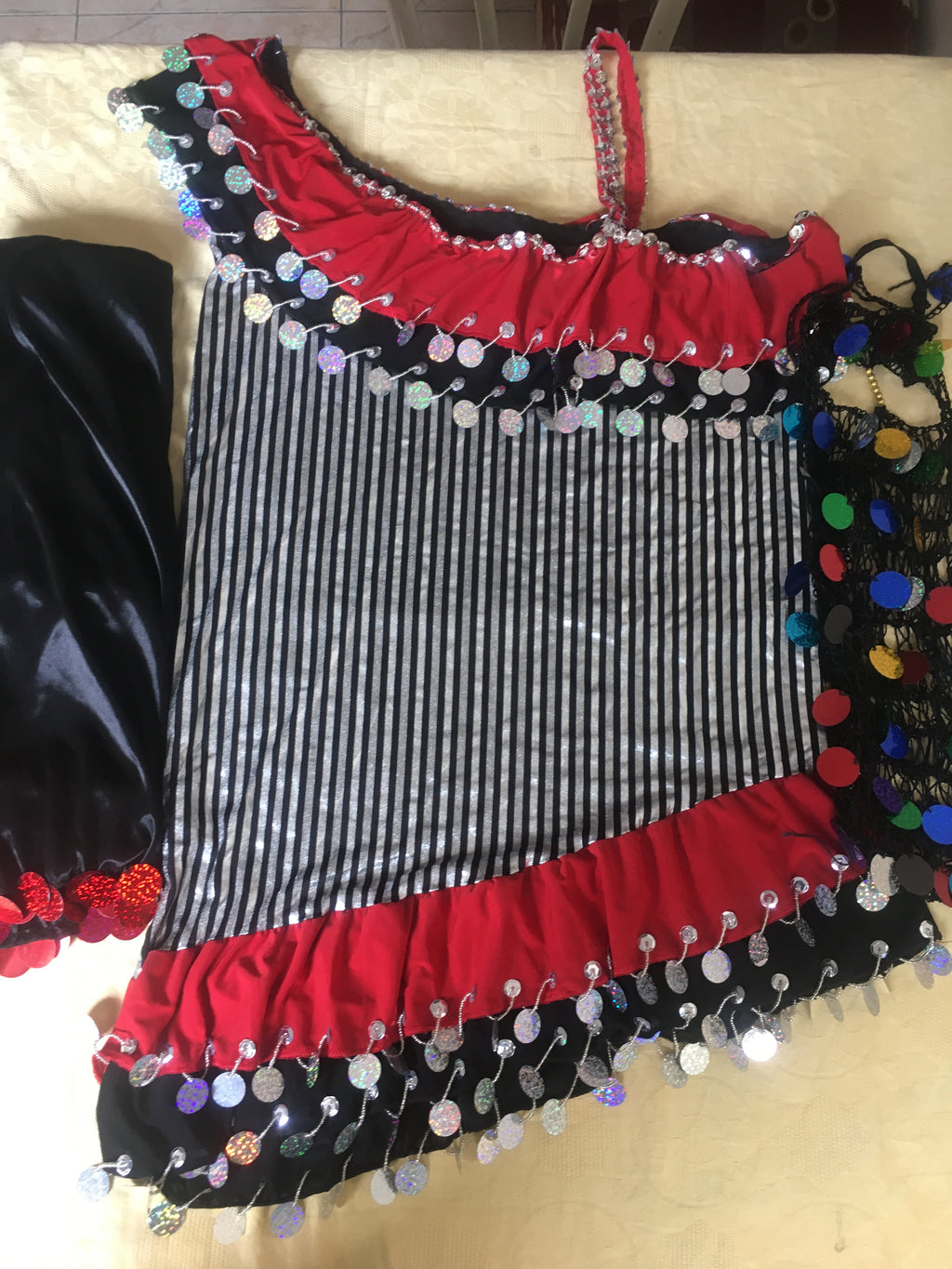 Authentic Egyptian Melaya dress/ Handmade embellished belly dance short dress with veil and face piece  ensemble