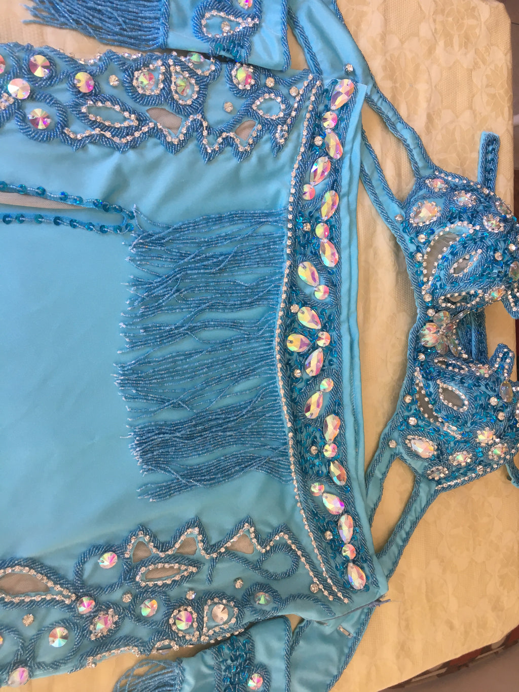 Handmade Egyptian Belly Dance Costume – Custom Lycra Outfit with Sexy Cutouts, Bra, Skirt & Sleeves – Luxor Bazar Exclusive