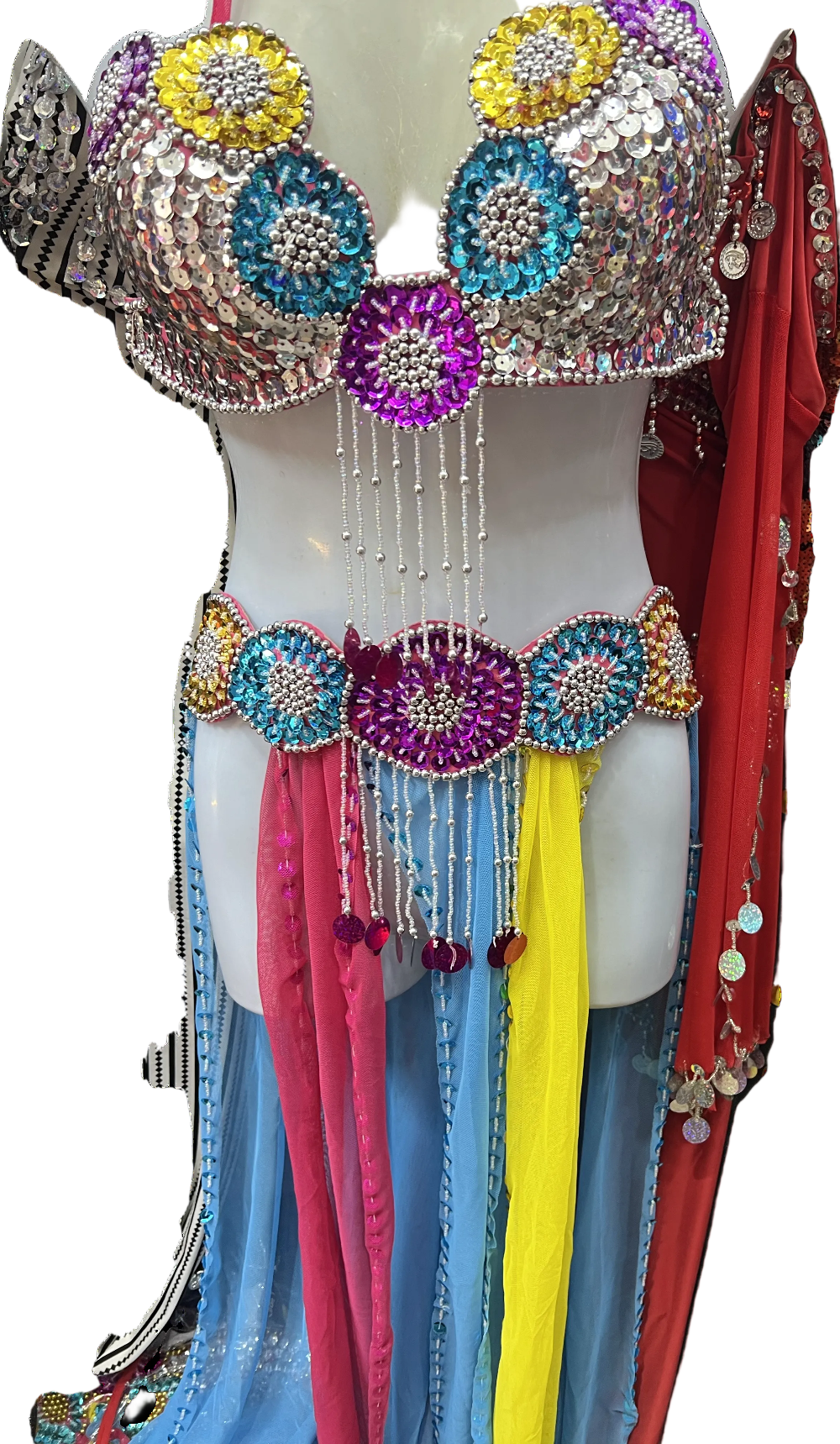 Sexy ägyptisches professionelles Bauchtanzkostüm, handgemachtes rotes Bauchtanzkleid 