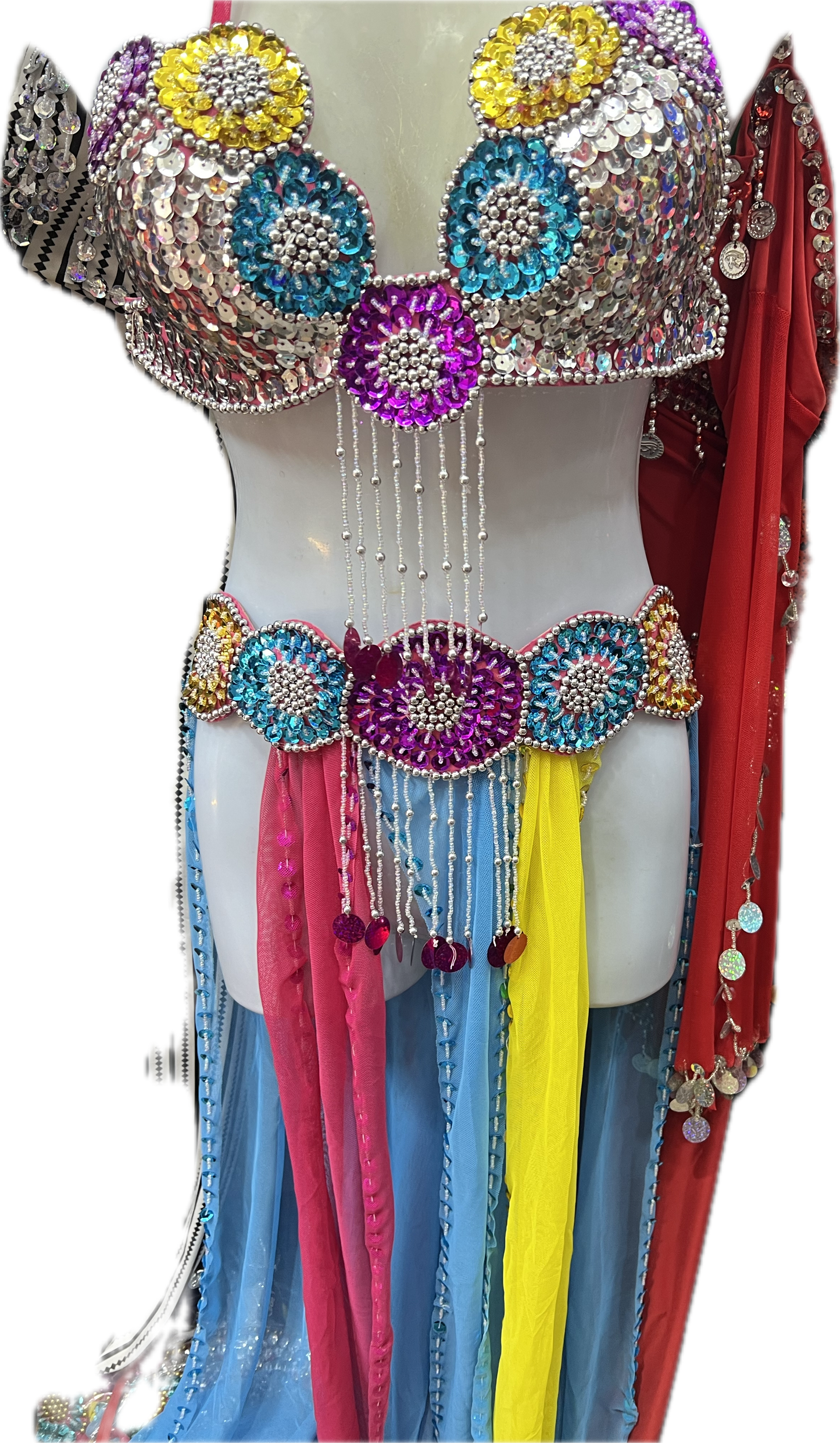 Sexy Egyptian professional belly dance costume, Handmade multi-colour belly dance outfit بدلة رقص شرقى