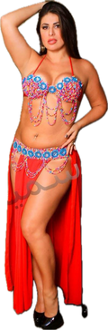 Ägyptisches sexy rotes Bauchtanzkostüm, handgemachtes M- oder L-Outfit, Gürtel, Rock, BH 