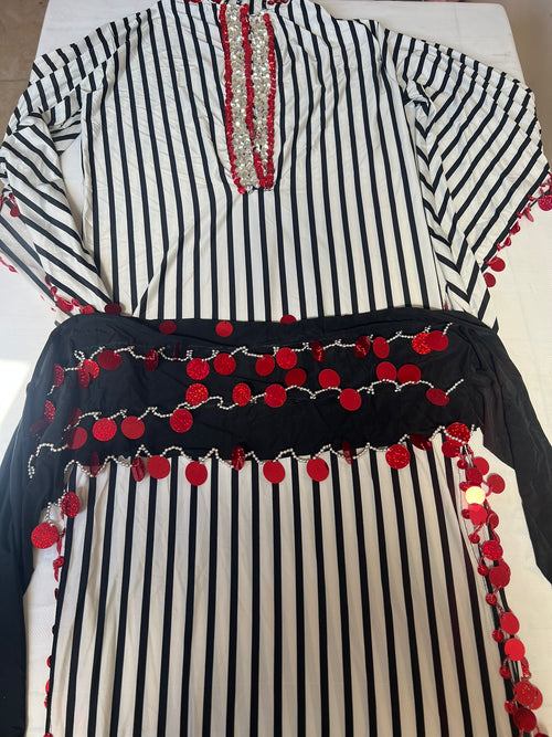 Egyptian Belly Dance Dress – Saidi Style Oriental Thobe with Bra & Scarf, Handmade Embroidery