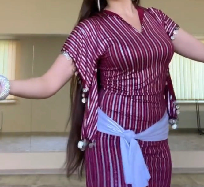 Ägyptisches Bauchtanzkleid Saidi Kostüm, Baladi Galabia, gestreifte Abaya, Kaftan 