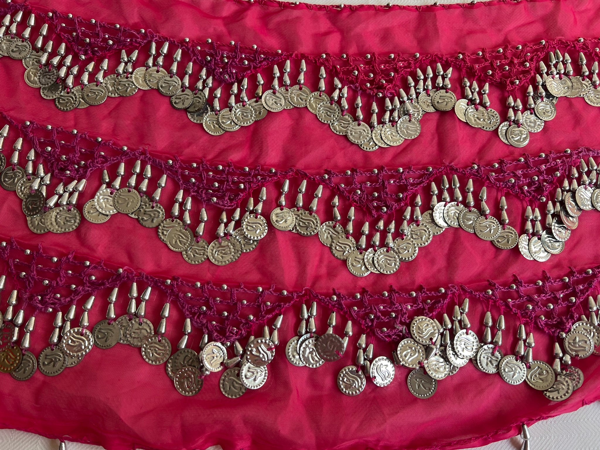 Egyptian Sexy hot pink handmade belly dance hip scarf, Women’s dancing wrap, embroidered dance belt 150 cm length, 30 cm width.