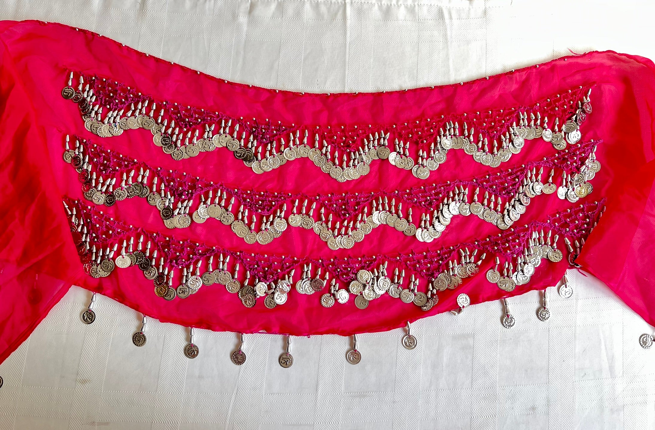 Egyptian Sexy hot pink handmade belly dance hip scarf, Women’s dancing wrap, embroidered dance belt 150 cm length, 30 cm width.