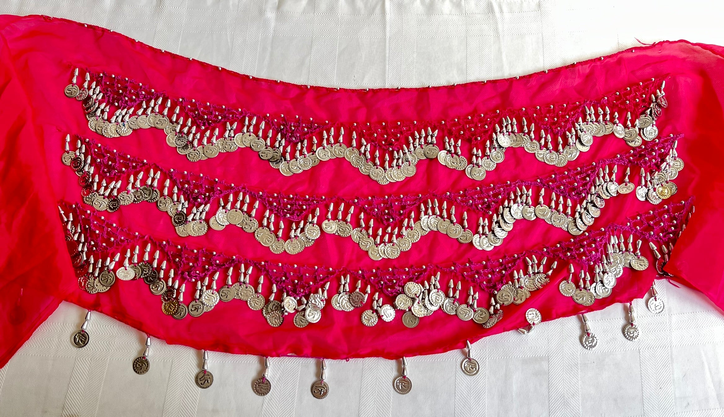 Egyptian Sexy hot pink handmade belly dance hip scarf, Women’s dancing wrap, embroidered dance belt 150 cm length, 30 cm width.