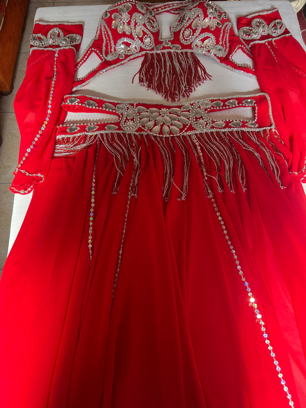 Professional Sexy red Belly Dance Costume from Egypt, Belly dancing Custom-made outfit, High quality ensemble.