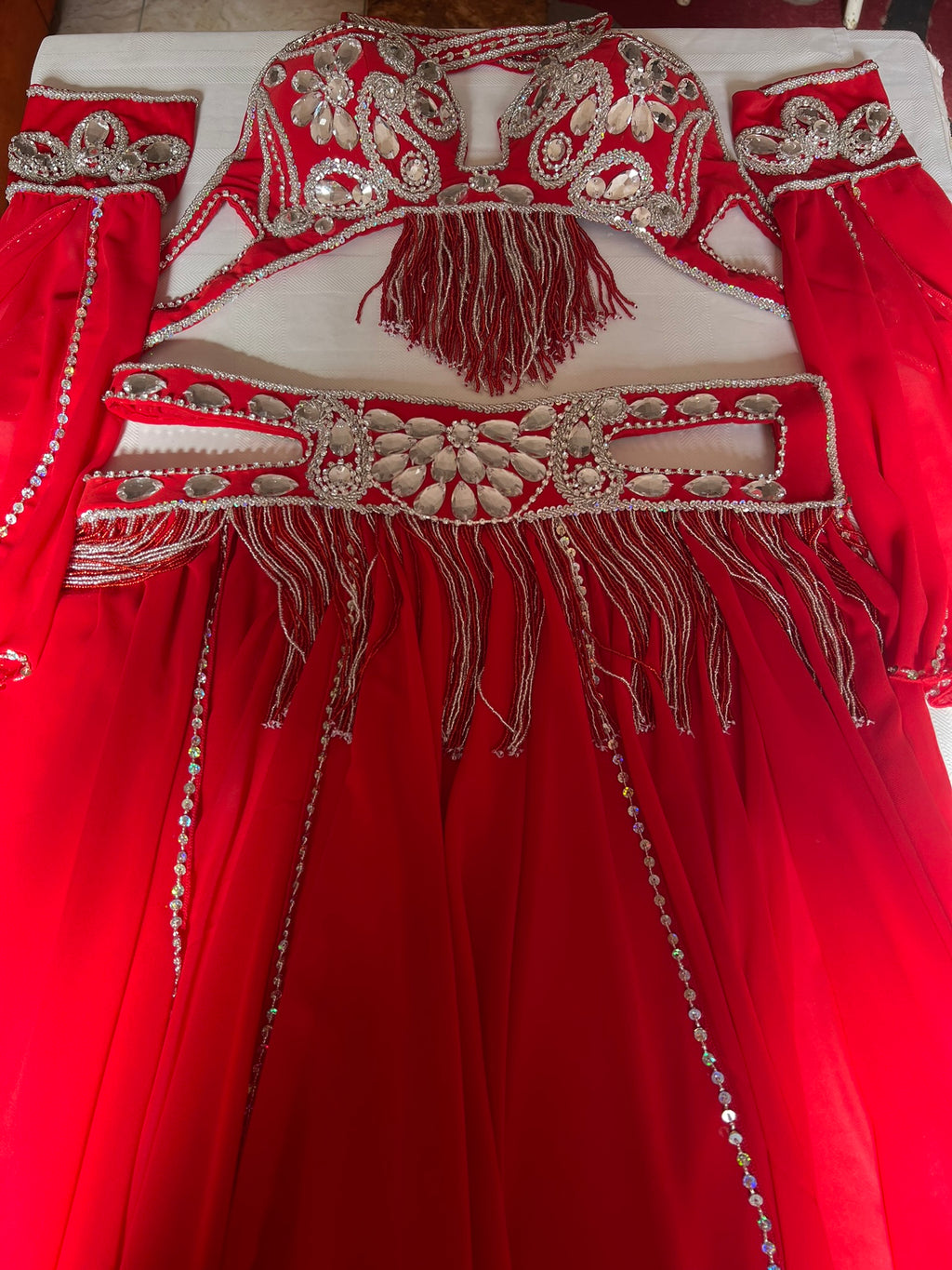 Professional Sexy red Belly Dance Costume from Egypt, Belly dancing Custom-made outfit, High quality ensemble.