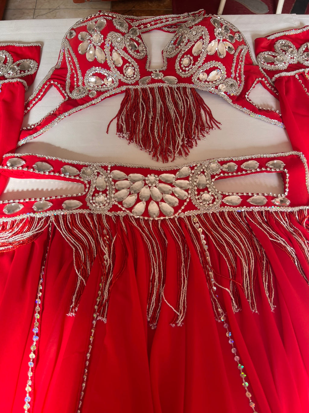 Professional Sexy red Belly Dance Costume from Egypt, Belly dancing Custom-made outfit, High quality ensemble.