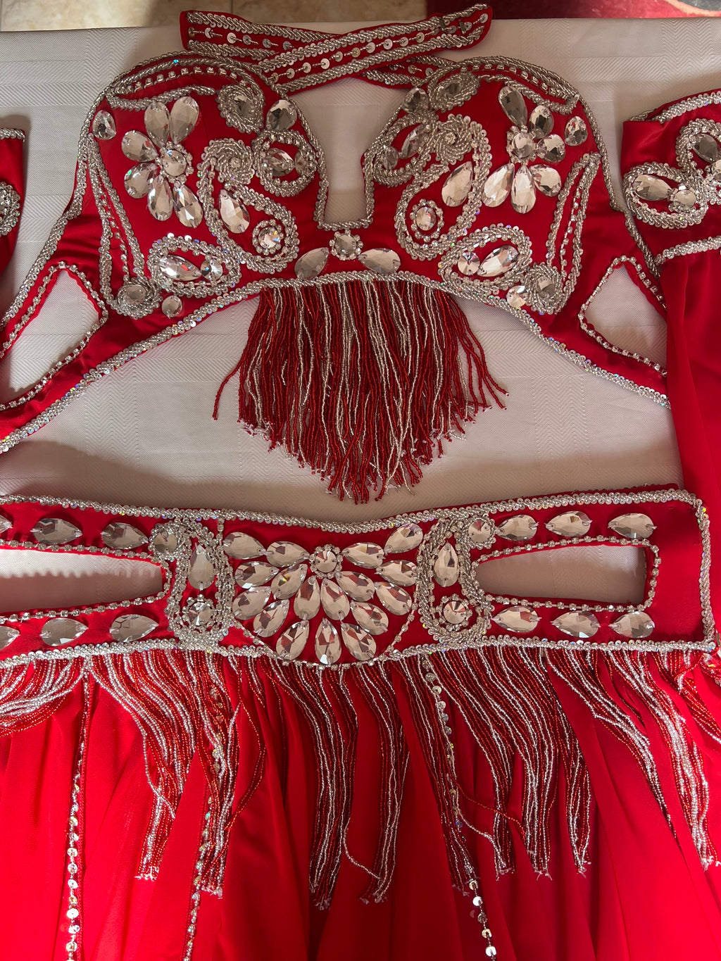 Professional Sexy red Belly Dance Costume from Egypt, Belly dancing Custom-made outfit, High quality ensemble.