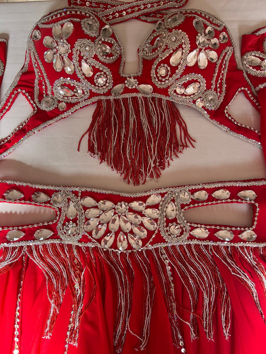 Professional Sexy red Belly Dance Costume from Egypt, Belly dancing Custom-made outfit, High quality ensemble.