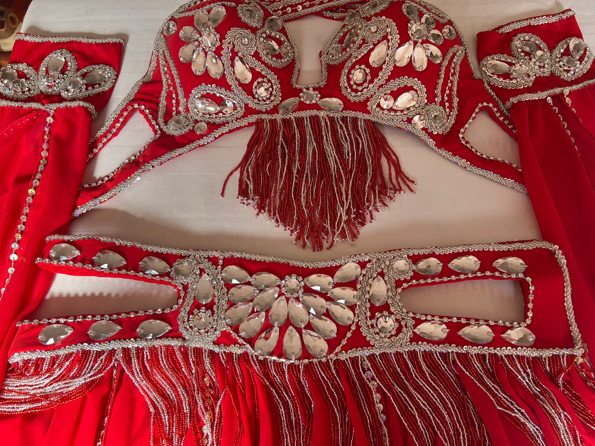 Professional Sexy red Belly Dance Costume from Egypt, Belly dancing Custom-made outfit, High quality ensemble.