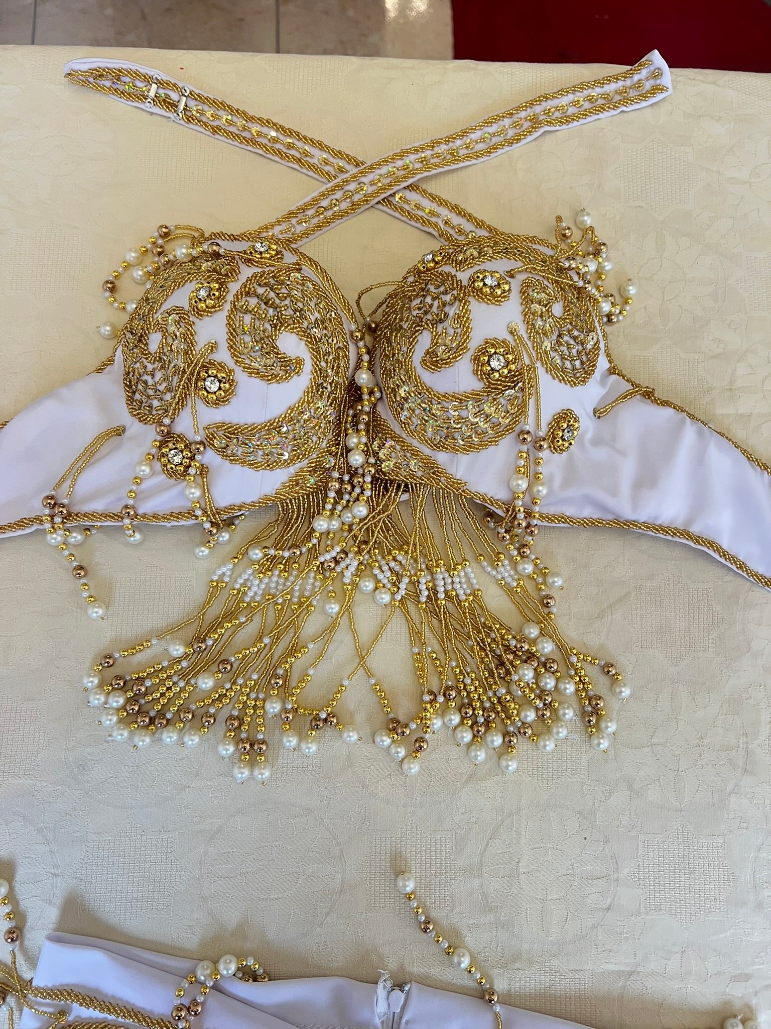 Professional belly dance costume, Handmade beaded embellished belly dance skirt and bra set, High quality