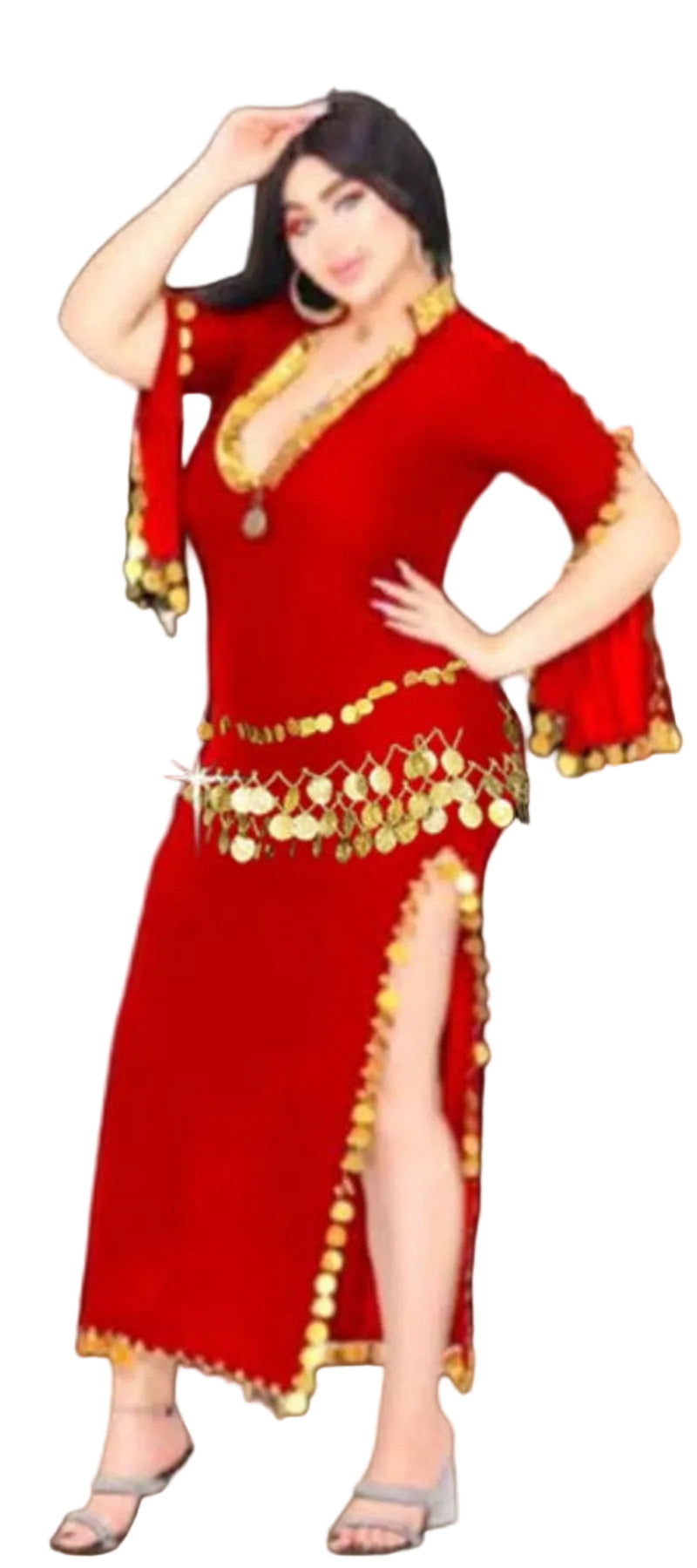 Woman modeling a black and gold dress with inset images of other dresses, set against a decorative background with 'Shyam Lingerie' branding.