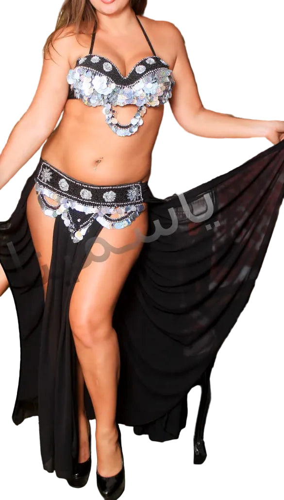 Ägyptisches sexy Bauchtanzkostüm, handgemachtes Bauchtanzkleid, Gürtel, Rock, Schal