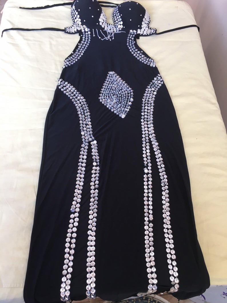 Sexy Belly dance dress with bra attached, New Handmade beaded dancing costume, Embellished bellydance outfit, بدلة رقص شرقى