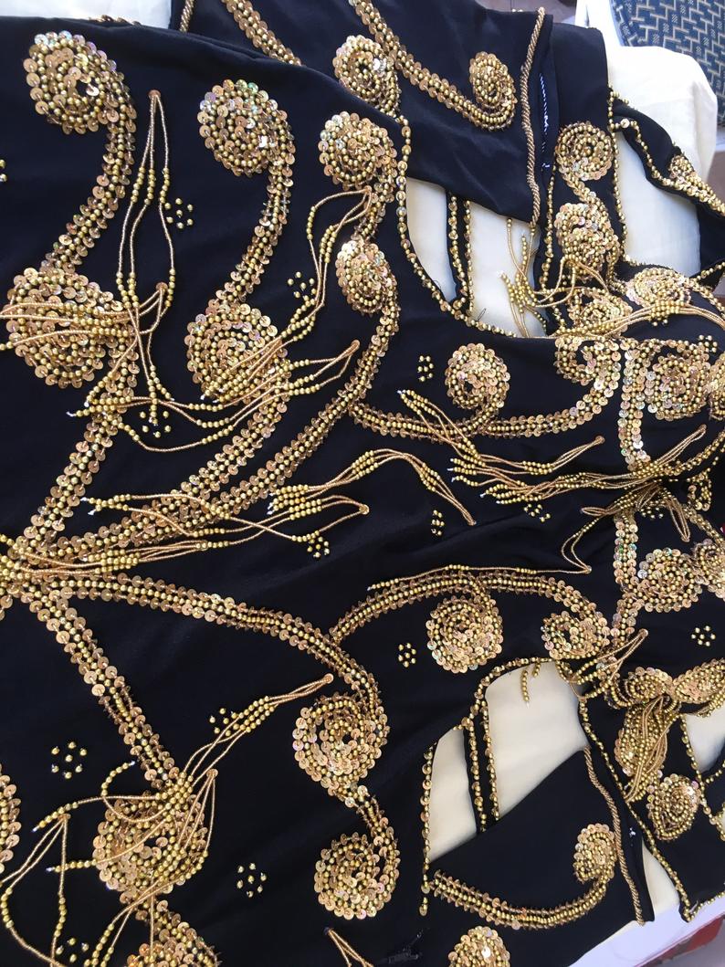 Luxury Custom Belly Dance Costume | Embroidered Oriental Dress with Sleeves | Professional Handmade for Any Size