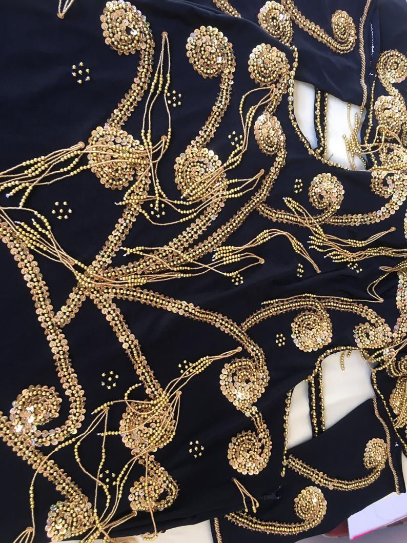 Luxury Custom Belly Dance Costume | Embroidered Oriental Dress with Sleeves | Professional Handmade for Any Size
