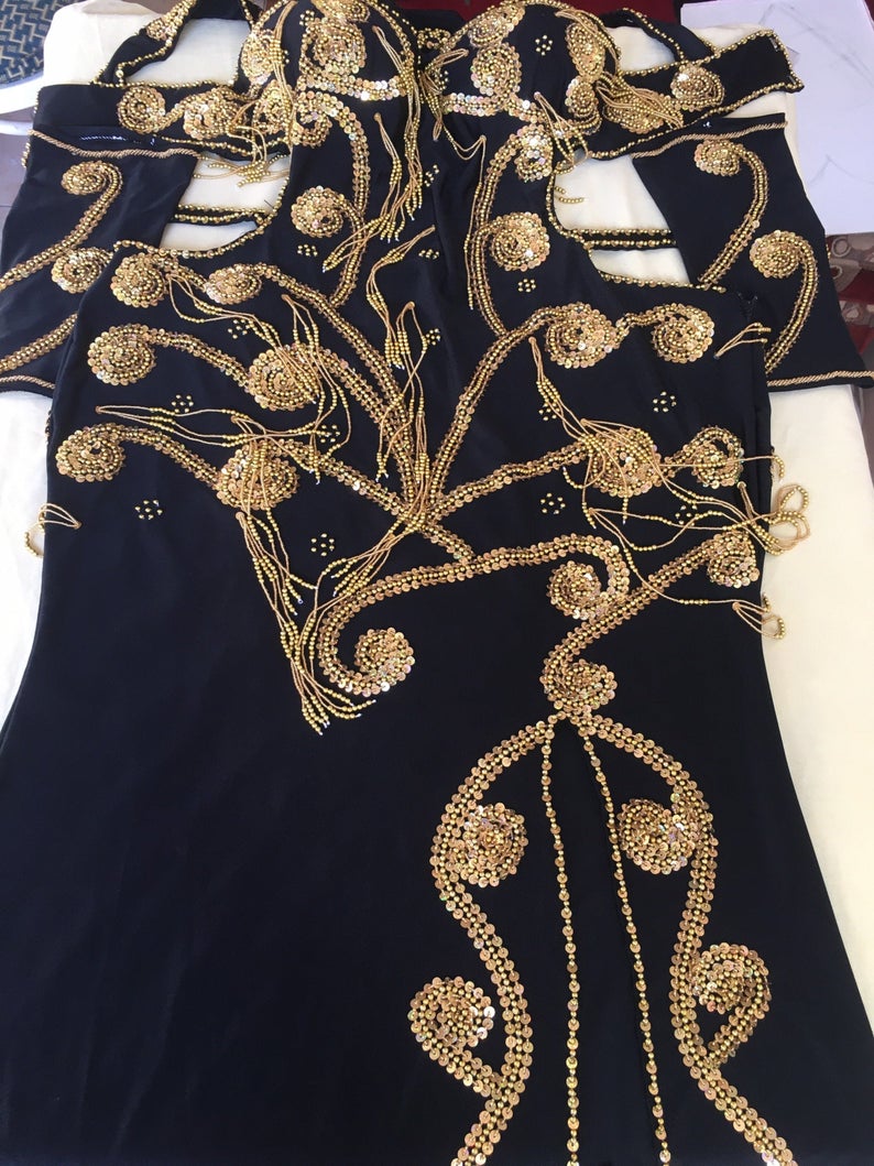 Luxury Custom Belly Dance Costume | Embroidered Oriental Dress with Sleeves | Professional Handmade for Any Size