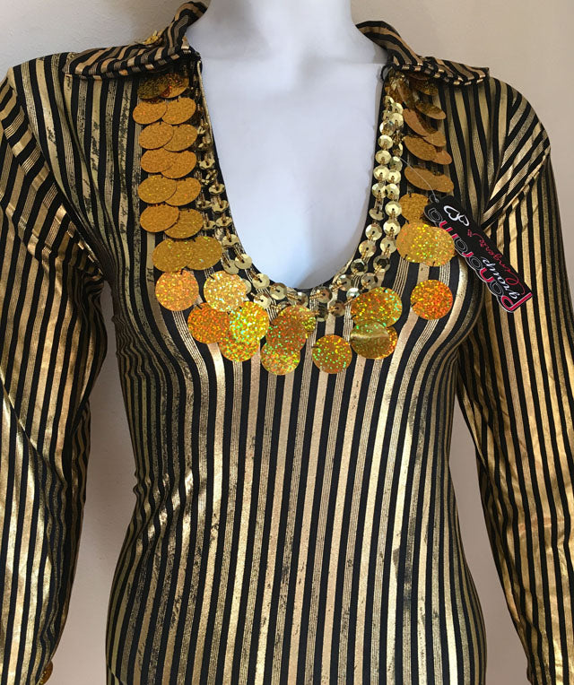 Oriental dance dress/ Handmade sequined belly dance Galabia/ One size stretchy fabric Black& golden