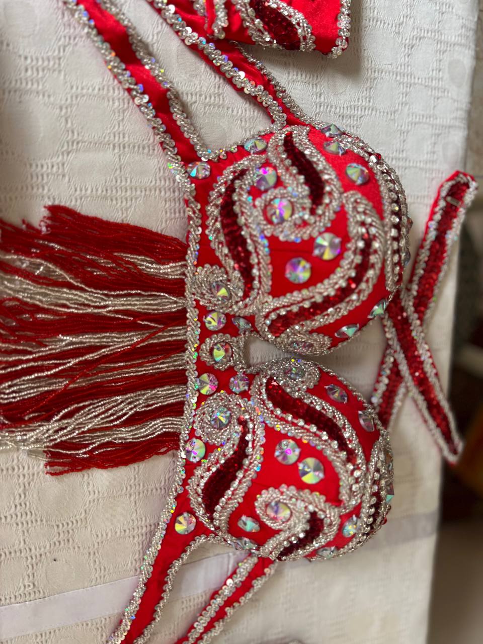Egyptian professional belly dance costume, handmade stitched oriental dance set, custom-made belly dancing outfit, rich beading work.