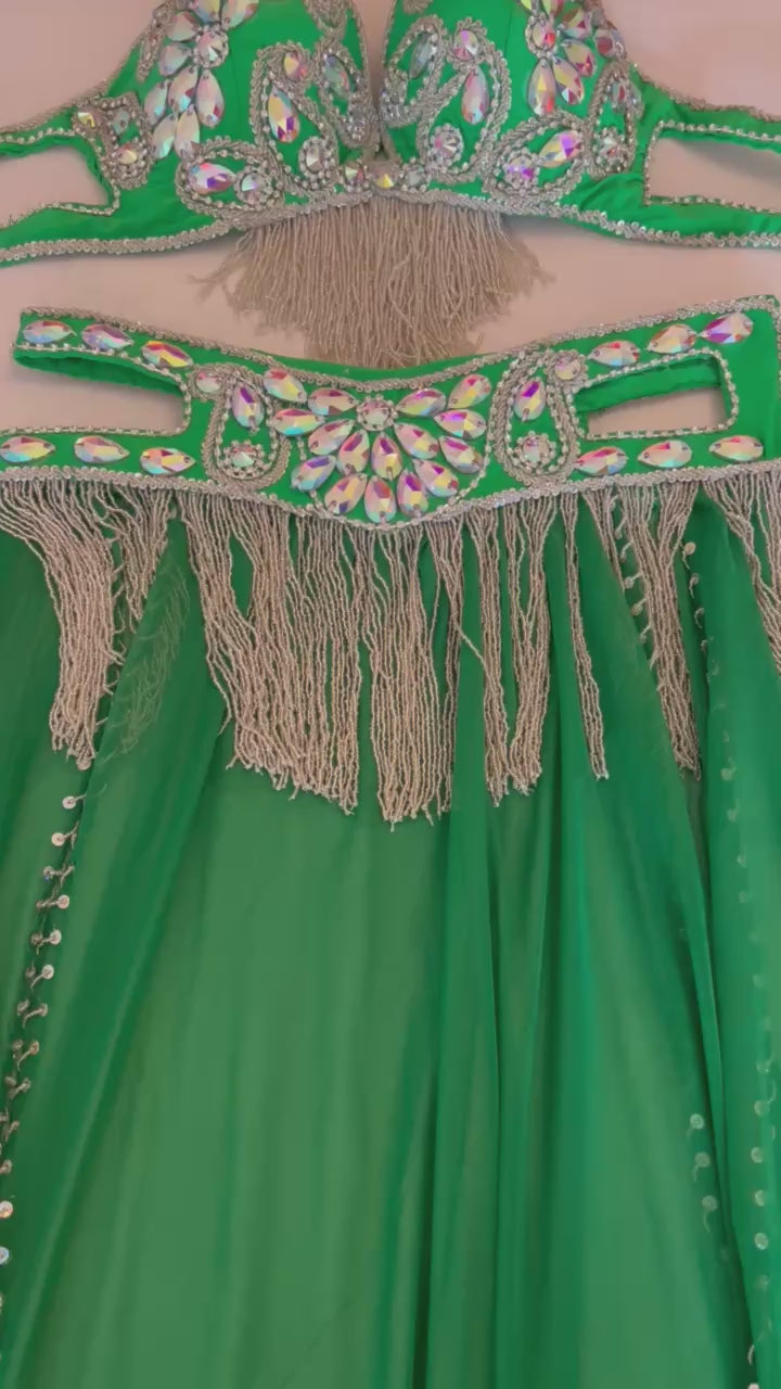 Vibrant Emerald Green Professional belly dance costume/ custom-made