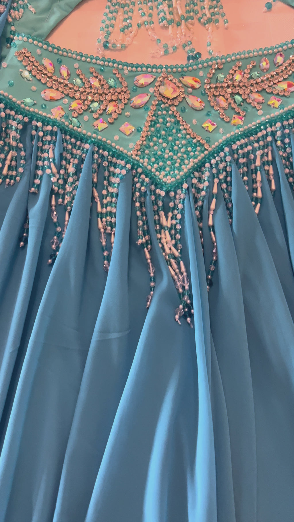 Professional Belly Dance Costume/ elegant Turquoise Blue Stage dancing Belt and Bra Set
