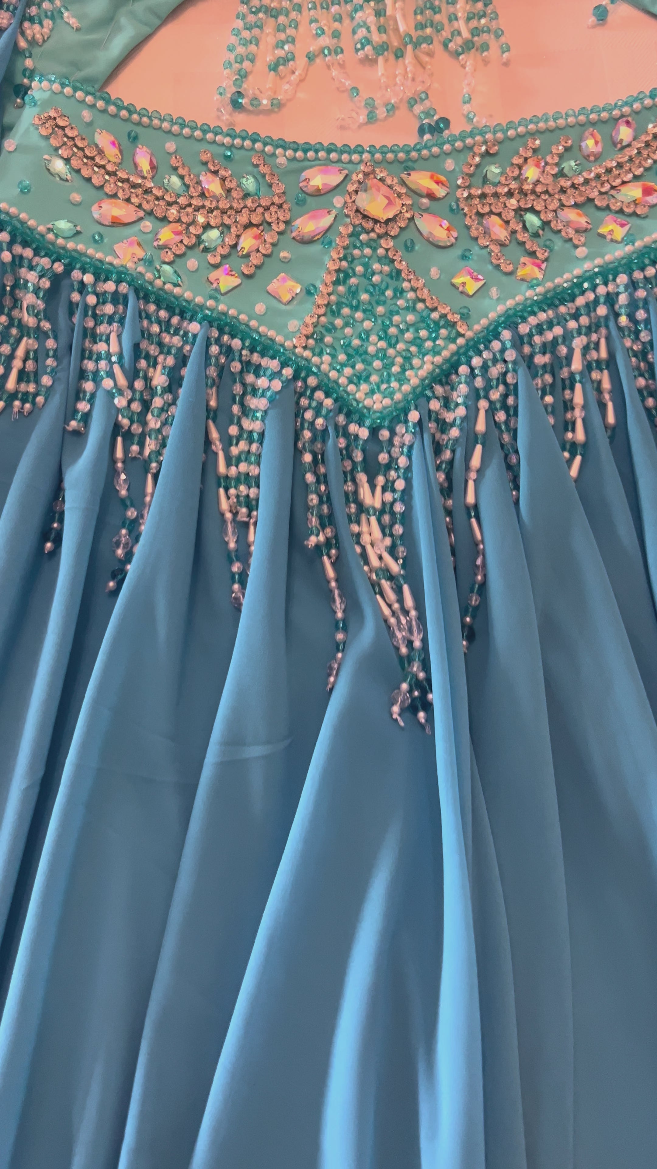 Professional Belly Dance Costume/ elegant Turquoise Blue Stage dancing Belt and Bra Set
