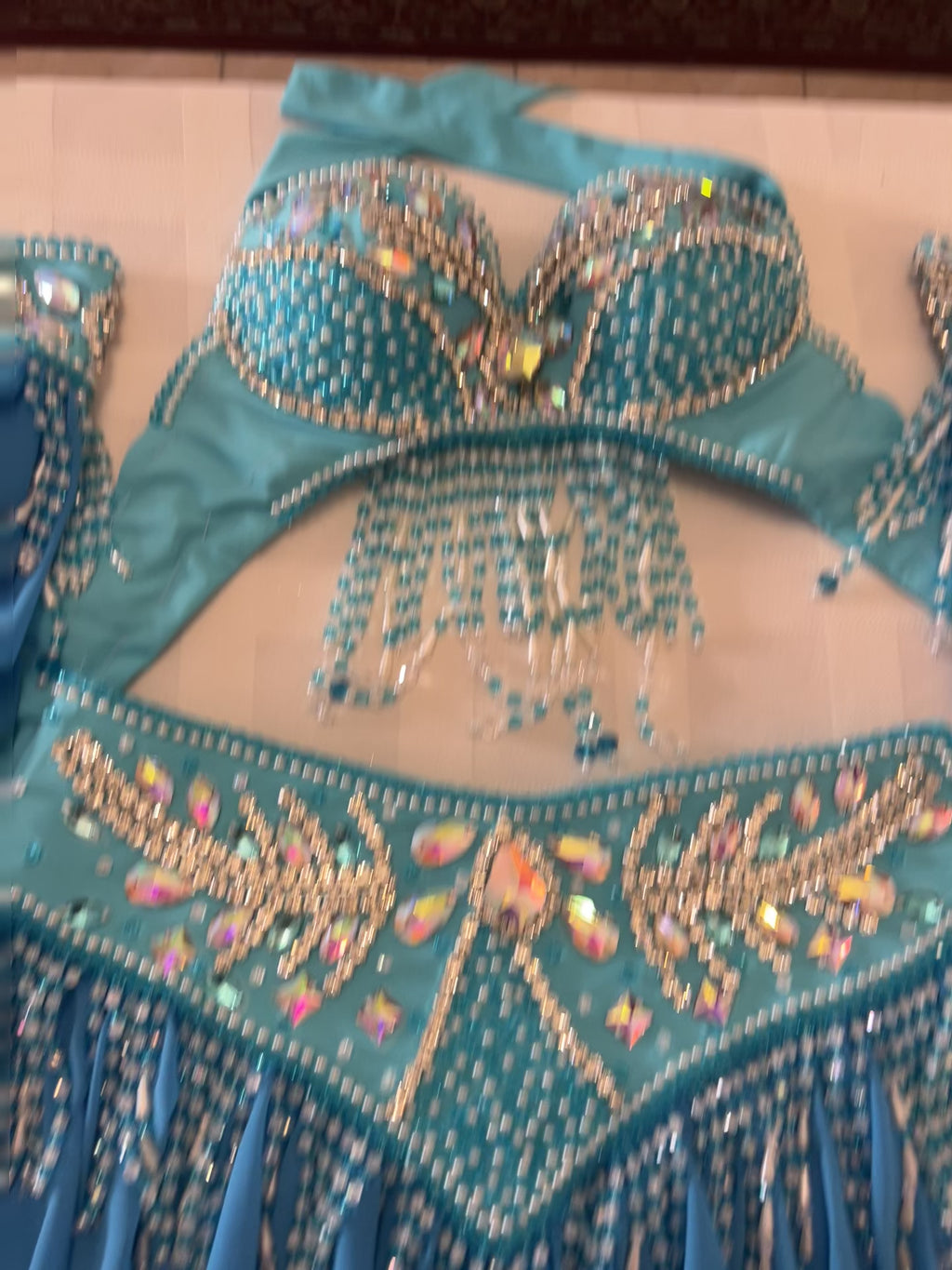 Professional Belly Dance Costume/ elegant Turquoise Blue Stage dancing Belt and Bra Set