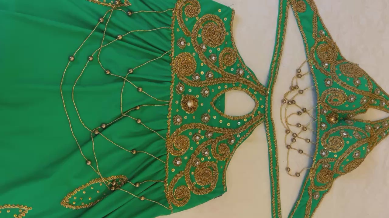 Professional belly dance costume, Egyptian handmade belly dance set/ belly dance skirt and top, Unique design beaded dancing ensemble.