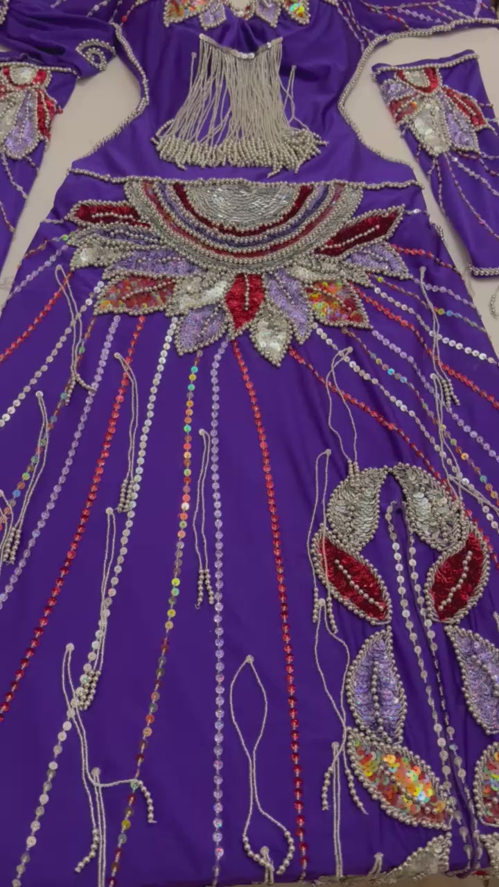 Professional belly dance costume handmade beaded and sequined with multi-colours Egyptian Custom unique design luxurious belly dance outfit