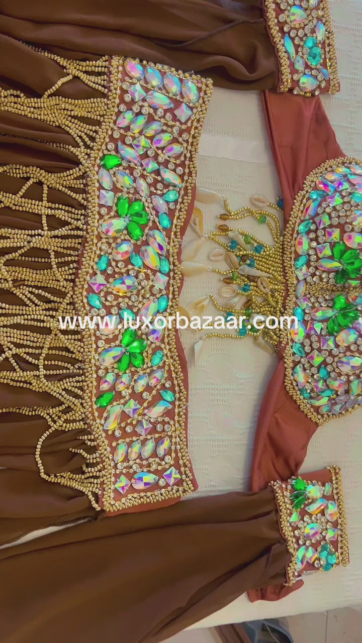 Professional Belly Dance Costume/ elegant Bronze Stage dancing Belt and Bra Set