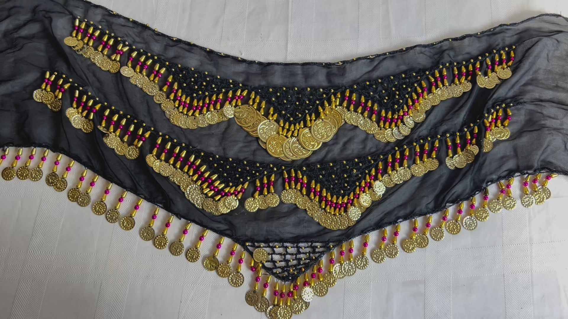 Sexy, heißer, ägyptischer roter handgemachter Bauchtanz-Hüftschal, Tanztuch für Damen, bestickter Tanzgürtel, 150 cm lang, 30 cm breit.