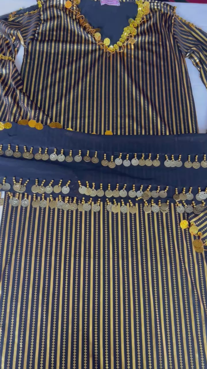 Saidi belly dance Galabia, Handmade belly dance dress with dancing hip scarf جلابية رقص شرقى صعيدى