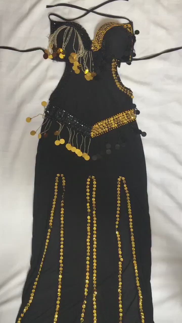 Egyptian Sexy belly dance costume, handmade Black stitched belly dance dress بدلة رقص شرقى