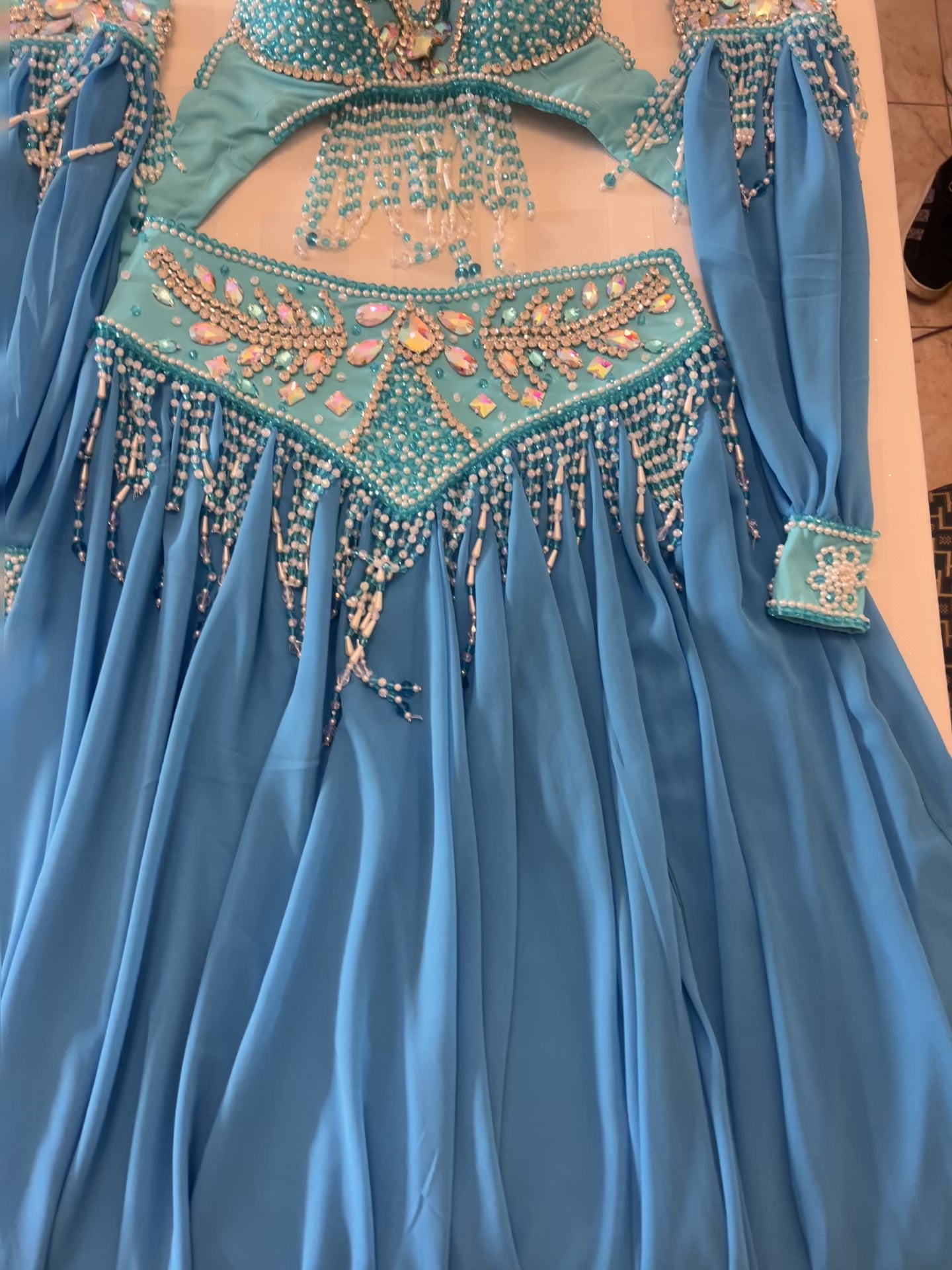 Professional Belly Dance Costume/ elegant Turquoise Blue Stage dancing Belt and Bra Set